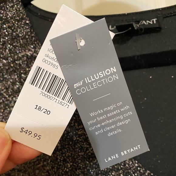 Lane Bryant Illusion Collection Womens Top Black Silver Sparkle - Picture 4 of 6